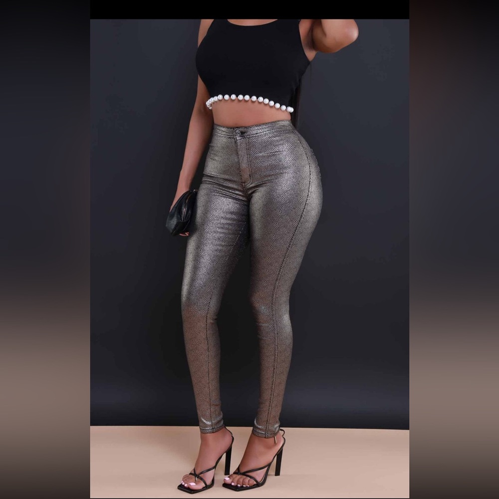 One Night Metallic High Rise Pants - Silver